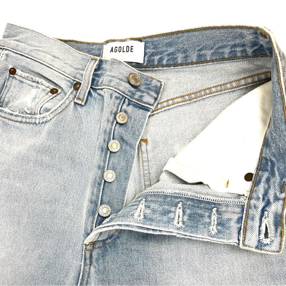 Agolde Riley High Rise Straight Crop Distressed Ripped Knee Jeans - Picture 8 of 15